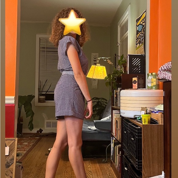 MNG Mango Romper Sz XS Blue and White leaf-like pattern - Picture 2 of 3